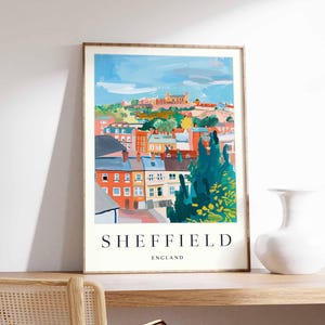 Sheffield Travel Poster: South Yorkshire, England Cityscape Art