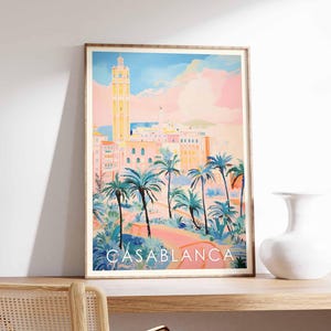 Affiche de Casablanca, affiche du Maroc, art mural de Casablanca, impression de voyage de Casablanca, impression de ville du Maroc, décor d'horizon de Casablanca