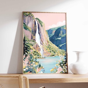 Norway Poster, Fjord Travel Print, Northern Lights Art, Oslo Bergen Decor, Scandinavian Landscape, Nordic Home Gift