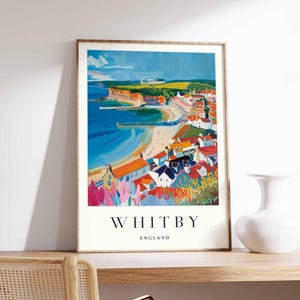 Whitby Poster, England Travel Print, Yorkshire Coast Wall Art, UK Seaside Decor, Whitby Abbey Print, Whitby Travel Poster, UK Travel Art