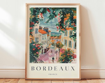 Bordeaux France Travel Poster: Wine Region Cityscape Art