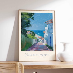 Póster de Biarritz, impresión de viaje a Francia, póster de ciudad costera, arte con vistas al océano Atlántico, decoración de un pueblo surfero, arte vasco francés, regalo de viaje a Francia