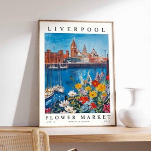 Liverpool Flower Market Poster, Liverpool Print, English Floral Wall Art, Liverpool Floral Decor, Botanical Poster, England Travel Print