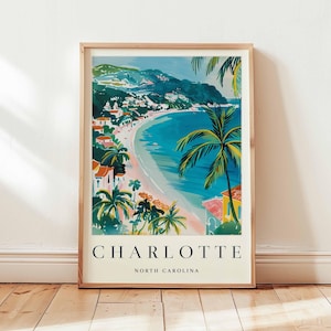Charlotte Poster, North Carolina Travel Print, USA City Wall Art, Queen City Decor, Charlotte  Travel Gift, Skyline Print, USA Travel Art