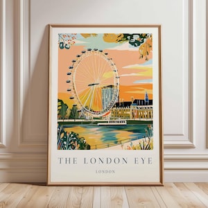 London Eye Poster, London Travel Poster, London Eye Wall Art, Thames River Print, UK Landmark Poster, London Skyline Decor