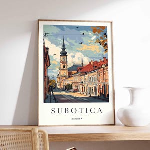 Póster de Subotica, Impresión de viaje a Serbia, Arte mural de Voivodina, Decoración urbana de Serbia, Póster de viaje de Subotica, Póster de Serbia, Arte de viaje por Europa