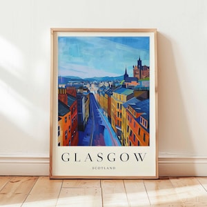 Glasgow Poster, Scotland Travel Print, UK City Wall Art, Scottish Decor, Glasgow Travel Gift, Clyde River Print, Scotland Travel Art