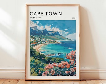 Cape Town Travel Poster: Table Mountain, South Africa Wall Art