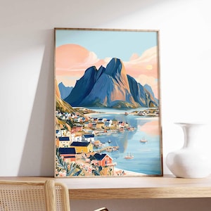 Norway Poster, Fjord Travel Print, Northern Lights Art, Oslo Bergen Decor, Scandinavian Landscape, Nordic Home Gift