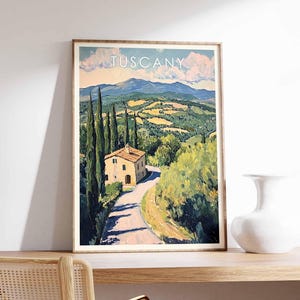 Tuscany Poster, Italy Print, Tuscany Wall Art, Italian Countryside Poster, Europe Travel Print, Vintage Tuscany Decor, Rolling Hills Print