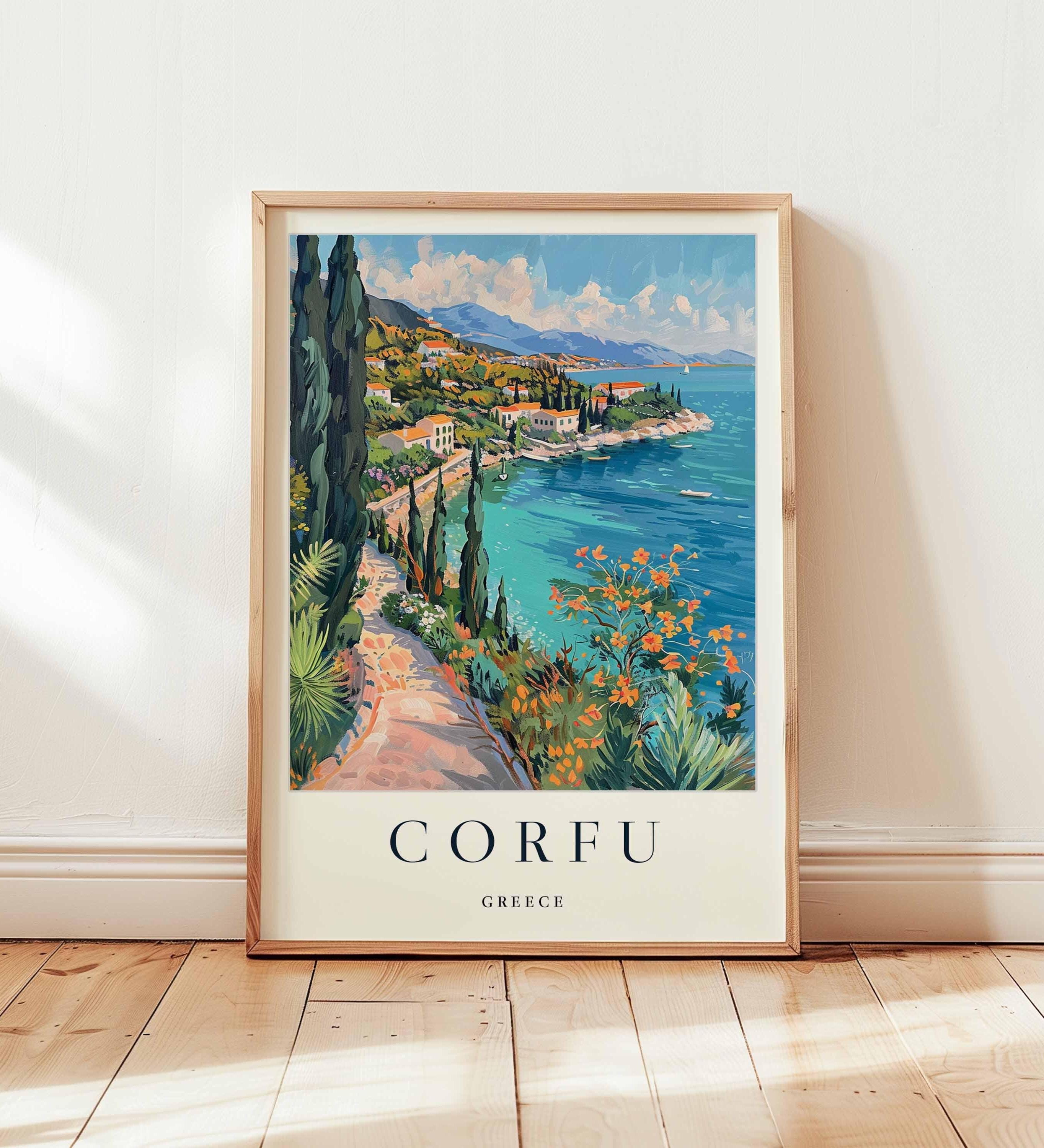 Corfu Poster, Greece Travel Print, Ionian Island Wall Art, Corfu Travel Decor, Mediterranean Travel Gift, Beach Poster, Greece Travel Art