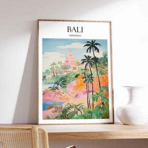 Bali Poster, Indonesia Wall Art, Tropical Travel Print, Bali Beach Illustration, Island Sunset Poster, Southeast Asia Art