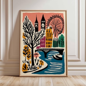 London Eye Poster, London Travel Poster, London Eye Wall Art, Thames River Print, UK Landmark Poster, London Skyline Decor