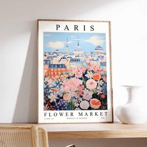 Paris Flower Market Poster, Paris Print, French Floral Wall Art, Paris Floral Decor, Botanical Poster, Europe Travel Print, Cityscape Art