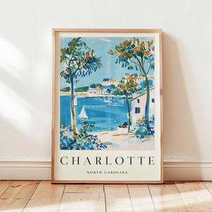 Charlotte Poster, North Carolina Travel Print, USA City Wall Art, Queen City Decor, Charlotte  Travel Gift, Skyline Print, USA Travel Art