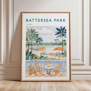 Battersea Park Poster, London Travel Poster, Battersea Wall Art, Thames Riverside Print, UK Park Poster, London Decor Print