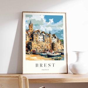 Brest Poster, Frankreich Reisedruck, Hafenstadt Kunstdruck, Frankreich Küstenwandkunst, Bretagne Maritime Szene Dekoration, Frankreich Reisegeschenk