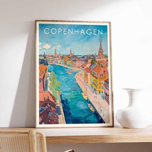Affiche de Copenhague, impression de Copenhague, art mural de Copenhague, affiche de voyage au Danemark, décoration de Copenhague, impression de la ville de Copenhague, cadeau Copenhague