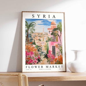 Syria Flower Market Poster, Syria Print, Syrian Floral Wall Art, Syria Floral Decor, Botanical Poster, Levantine Art, Middle East Travel Art