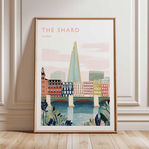 Shard Poster, London Travel Poster, Shard Wall Art, London Skyline Print, UK Landmark Poster, British Architecture Art, Modern London Decor