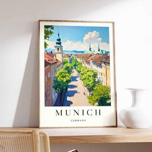 Munich Poster, Germany Travel Print, Marienplatz Print, Bavarian City Wall Decor, Cityscape View,  European Travel Gift, Munich Travel Art