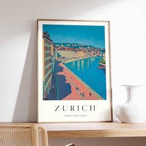 Zurich Poster, Switzerland Travel Print, Lake Zurich Art Print, Old Town Skyline Wall Art, Swiss Alps View Poster,  Switzerland Travel Gift