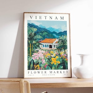 Vietnam Flower Market Poster, Vietnam Print, Vietnamese Floral Wall Art, Vietnam Floral Decor, Botanical Poster, Southeast Asia Travel Art