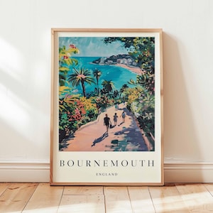 Bournemouth Poster, England Travel Print, Dorset Wall Art, Seaside Decor, UK Beach Gift Art, Coastal Town Print, UK Travel Art
