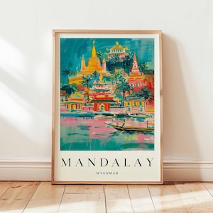 Mandalay Poster, Myanmar Travel Print, Burma Wall Art, Buddhist Decor, Southeast Asia Travel Gift, Ancient City Print, Myanmar Travel Art