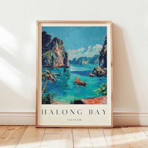 Halong Bay Poster, Vietnam Travel Print, Southeast Asia Wall Art, UNESCO Site Decor,  Limestone Karst Print, Vietnam Travel Art