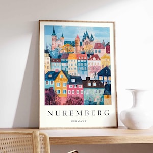 Póster de Núremberg, Arte mural de Alemania, Impresión de Núremberg, Pósteres de ciudades alemanas, Láminas de viaje de Baviera, Decoración del casco antiguo de Núremberg, Arte mural de Europa