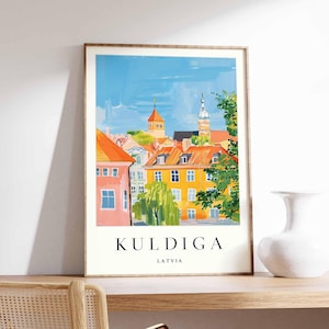 Kuldiga Poster, Latvia Travel Print, Baltic Town Wall Art, Latvian Decor, Kuldiga Travel Gift, Europe Travel Art, Latvia Poster