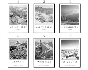 Ski Poster Set: France, Austria, Switzerland Travel Prints