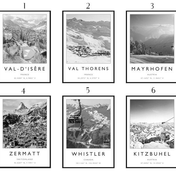 Ski Poster Sets, Ski fahren Poster Auswahl, Reise Poster, Frankreich Österreich Schweiz Ski fahren, Kunst Geschenk, A1/A2/A3/A4