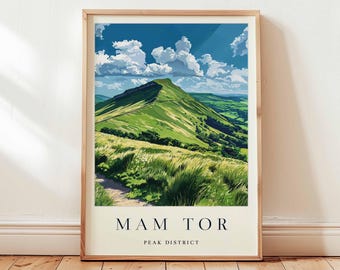 Mam Tor Print: Peak District Travel Poster, Derbyshire Wall Art