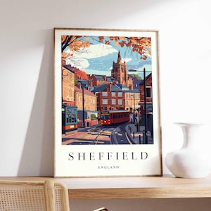 Sheffield Travel Poster: South Yorkshire, England Cityscape Art