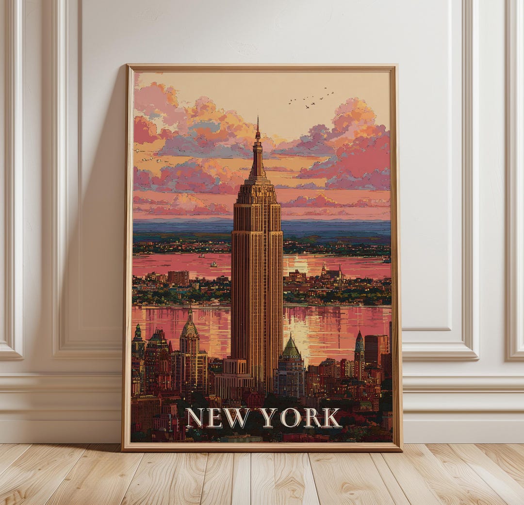 New York Sunset Skyline Poster | Empire State Building Cityscape Print ...