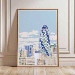 Gherkin Building Poster, London Travel Poster, Gherkin Wall Art, 30 St Mary Axe Print, UK Landmark Poster, British Art, London Skyline Decor