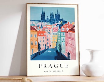 Póster minimalista de Praga: Mapa artístico de la ciudad de la República Checa