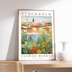 Stockholm Flower Market Poster, Stockholm Print, Swedish Floral Wall Art, Stockholm Floral Decor, Botanical Poster, Sweden Travel Art