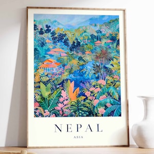 Nepal Poster, Nepal Travel Print, Asia Wall Art, Asian Travel Print, Tropical Decor, Botanical Print, Nepal Gift, Nepal Travel Poster
