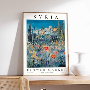 Syria Flower Market Poster, Syria Print, Syrian Floral Wall Art, Syria Floral Decor, Botanical Poster, Levantine Art, Middle East Travel Art
