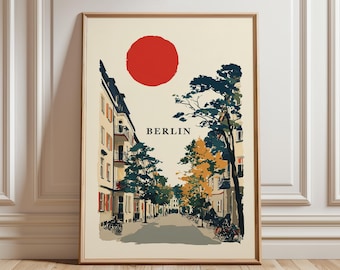 Berlin Travel Poster | German City Street Art | Red Sun Modern Graphic Print