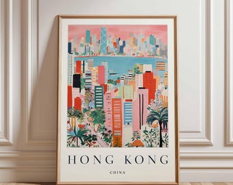 Hong Kong Skyline Poster: China Travel Art, Asia Wall Decor