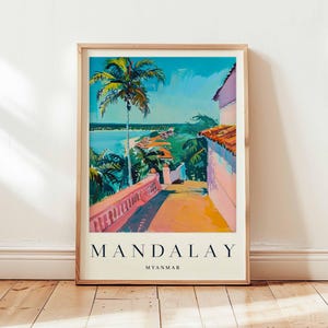 Mandalay Poster, Myanmar Travel Print, Burma Wall Art, Buddhist Decor, Southeast Asia Travel Gift, Ancient City Print, Myanmar Travel Art