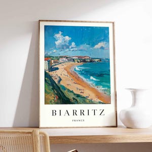 Póster de Biarritz, impresión de viaje a Francia, impresión de playa, arte mural de la costa vasca, impresión de surf, decoración costera europea, regalo de viaje a Francia