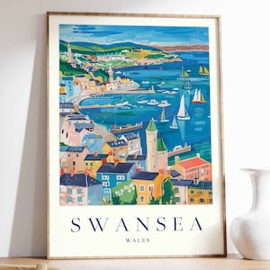 Swansea Poster, Swansea Travel Print, Wales Wall Art, Welsh Travel Print, Tropical Decor, Sea Print, Swansea Gift, Swansea Travel Poster