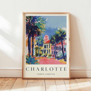 Charlotte Poster, North Carolina Travel Print, USA City Wall Art, Queen City Decor, Charlotte  Travel Gift, Skyline Print, USA Travel Art