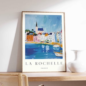 Póster de La Rochelle, Impresión de viaje a Francia, Arte mural costero francés, Decoración de la costa atlántica, Póster del puerto de La Rochelle, Arte de viaje a Europa