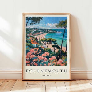 Bournemouth Poster, England Travel Print, Dorset Wall Art, Seaside Decor, UK Beach Gift Art, Coastal Town Print, UK Travel Art